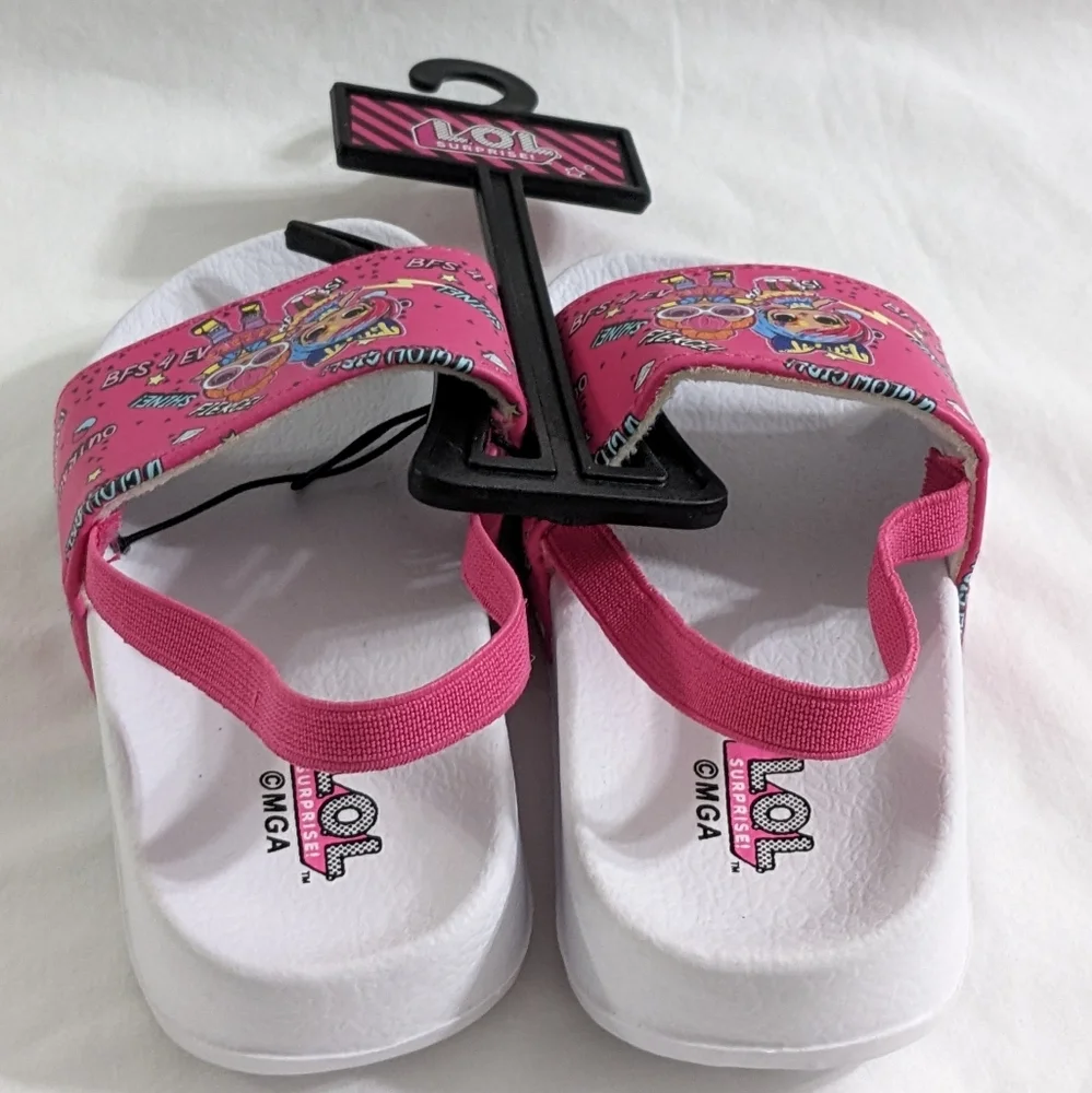 L.O.L. Surprise! Toddler Girls Pink & White Strap Slide Sandals, Size 7, NEW